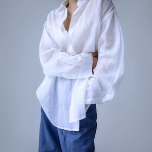 The Frankie shop Linen oversized women's white shirt.
